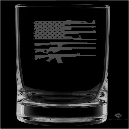 Rifle Flag Rocks Glass 12 Ounce